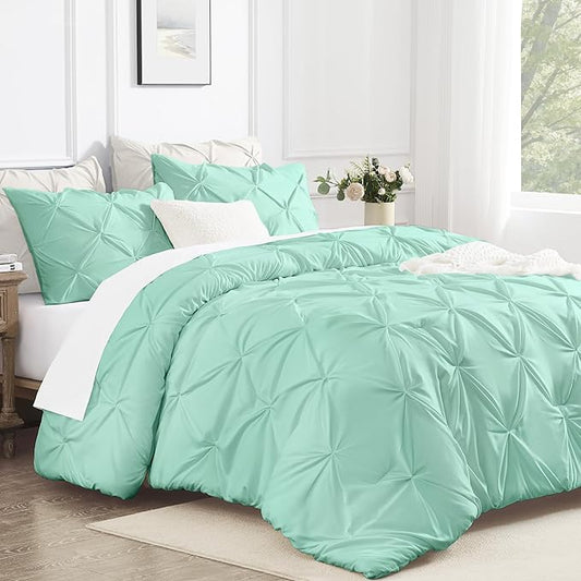 Andency California King Comforter Set Mint Green (104x96Inch), Pinch Pleat Cal King Comforter Set 3 Pieces, Oversized King Pintuck Bed Comforter, Microfiber Down Alternative Comforter Bedding Set