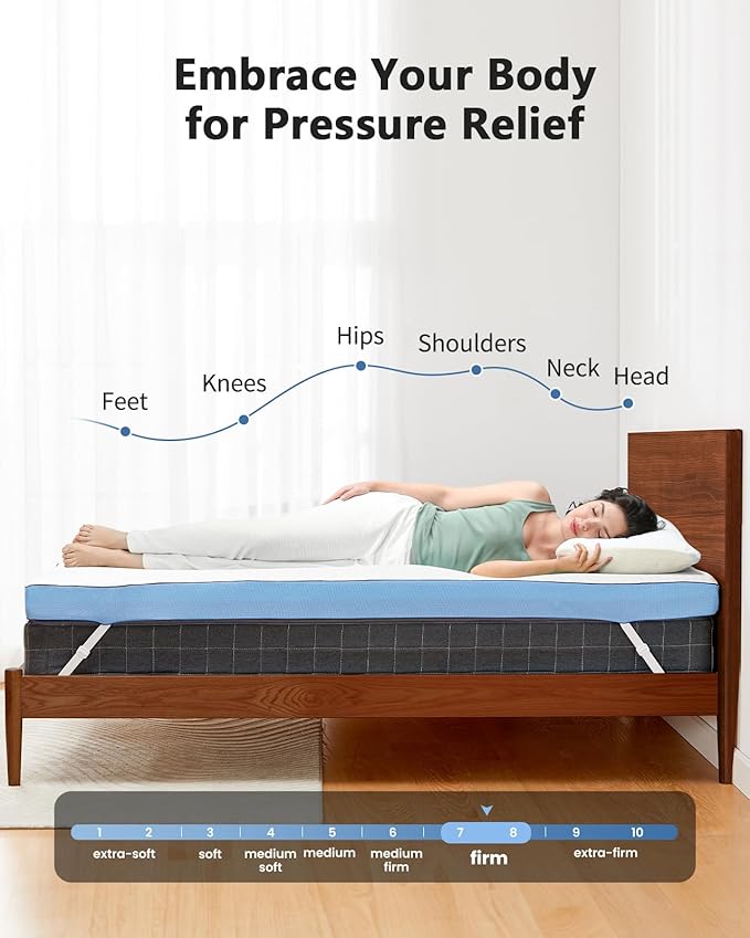 PERLECARE 3 Inch Firm Mattress Topper Queen, Cooling Gel-Infused & Bamboo Charcoal Memory Foam Bed Topper for Pressure Relief, High-Density Mattress Pad with Removable Cover, CertiPUR-US Certified
