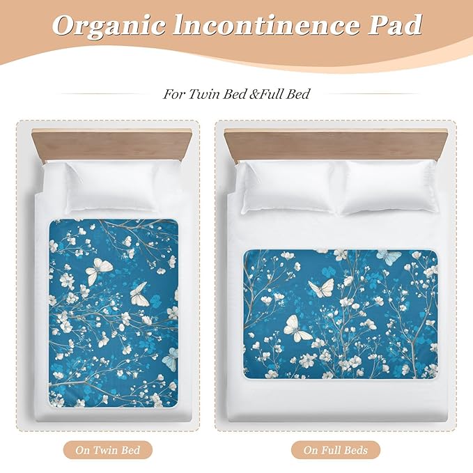 Waterproof Bed Pad Reusable Changing Pad Toddler Mattress Protector Large Pee Pad Baby Diaper Pad Soft Washable Liner Deep Blue Floral Butterfly