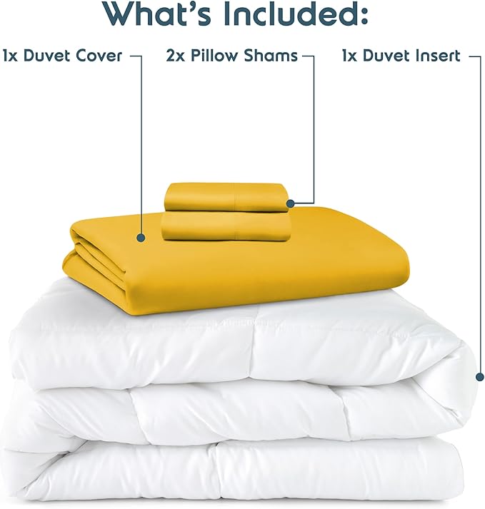 Nestl California King Duvet Cover Set with Comforter Insert - Yellow 4 Piece 104x98 Duvet Cover & 2 Pillow Shams with White Quilted Down Alternative Comforter, Ultra Soft, All Season