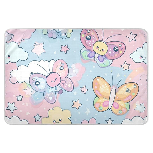 Waterproof Bed Pad Reusable Changing Pad Toddler Mattress Protector Large Pee Pad Baby Diaper Pad Soft Washable Liner Pink Butterfly Cloud