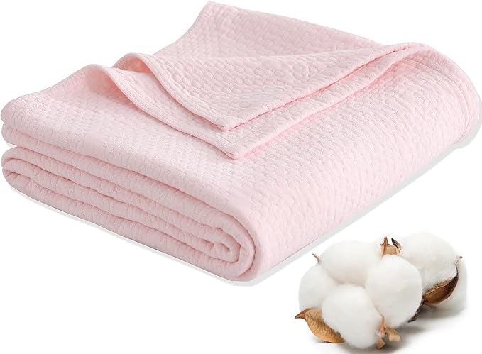 Premium 100% Cotton Blanket – All-Season Soft Breathable Bed Blanket for Twin Size – Lightweight Stylish Textured Throw for Bed– Giftable Cozy Bedding