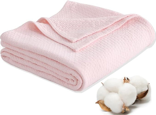 Premium 100% Cotton Blanket – All-Season Soft Breathable Bed Blanket for Twin Size – Lightweight Stylish Textured Throw for Bed– Giftable Cozy Bedding