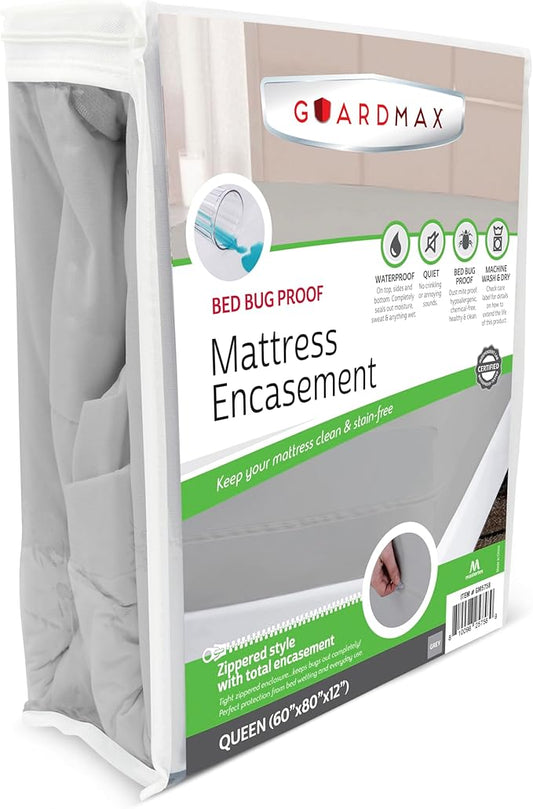Guardmax Jersey Knitted Queen Zippered Mattress Encasement - Waterproof & Bed Bug Proof Mattress Protector - Comfortable, Soft, and Noiseless Zippered Bedding - Dust Mite Proof (60 x 80 x 12)