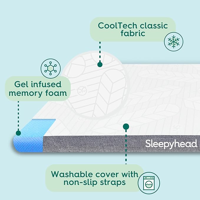 Sleepyhead Full XL 3 Inch Premium Mattress Topper – Gel Memory Foam Bed Topper – Cooling, Pressure Relief, Washable Cover, CertiPUR-US Certified, Premium Comfort Mattress Pad (Full XL 3")