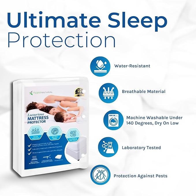 Hygea Natural Luxurious Mattress Cover - Water Resistant,Washable, Breathable and Stretchable up to 15 in.- Zippered Mattress Cover (XL Full)