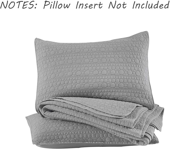 HORIMOTE HOME Quilt Set Queen Size Grey, Classic Geometric Spots Stitched Pattern, Pre-Washed Microfiber Chic Rustic Look, Ultra Soft Lightweight Quilted Bedspread for All Season, 3 Pieces