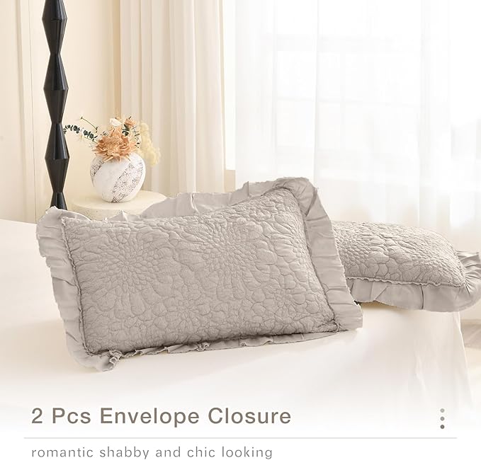 Masaca Ruffled Oversized King Bedspread 120x120,3Pcs Crinkled Extra Large Farmhouse Shabby Boho Chic King Quilt Bedding Set Linen Colored Soft Lightweight Rustic Bedspreads for All Season