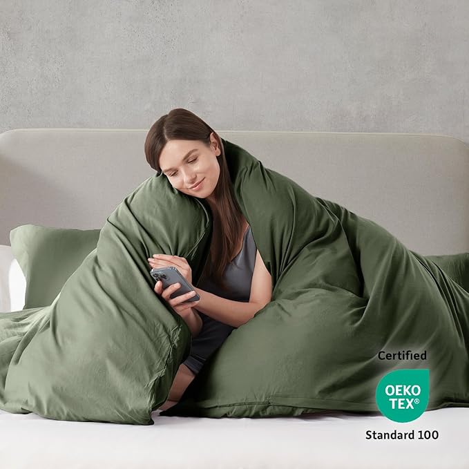 Nestl Olive Green Duvet Cover Queen Size - Soft Prewashed Queen Duvet Cover Set, 3 Piece, with Zipper Closure, 1 Duvet Cover 90x90 inches and 2 Pillow Shams