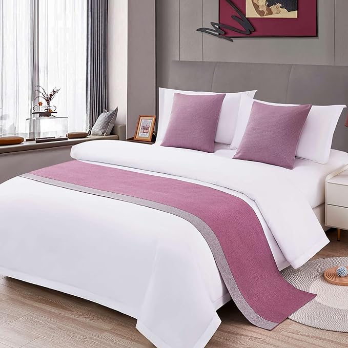 Patchwork Bed Runner King Lavender and Grey Bed Scarf for King Purple Durable Reversible Quilted Runner Decorative for Hotel Bedroom (95 x 20 in, 1 Piece)