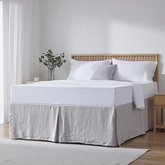 Simple&Opulence Premium Linen Bed Skirt Basic Style 18 inch Tailored Drop Dust Proof Easy Fit Breathable (18'' Basic-Grey, Queen)
