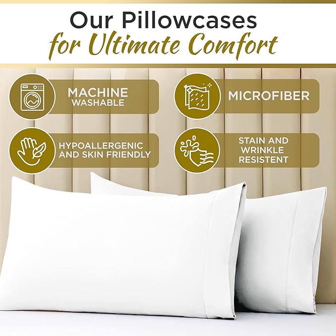 Full XL 100% Microfiber Double Brushed Sheet Set - Extra-Soft, Breathable & Wrinkle-Free - 15" Deep Pockets, 54" x 80" - Ideal for Extra Long Full Beds - 4PC Set (Full XL, White)