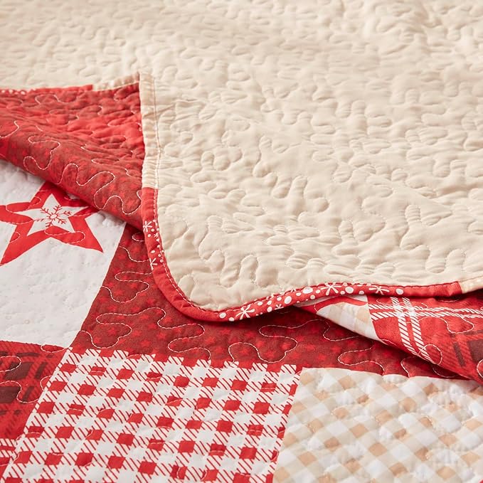 LEAONME Christmas Quilt Set 3-Piece King Size Bedspread Coverlet 98''x106'' Lightweight Patchwork Oversized Bedding Set with 2 Pillow Shams for All Seasons