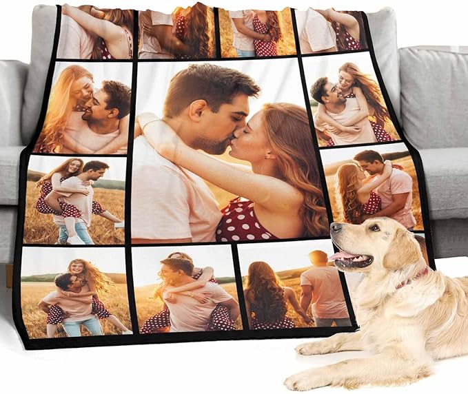 Custom Blankets with Photos, 13 Photos Customized Gifts Personalized Blankets and Throws Customized Christmas Birthday Couples Gifts Personalized Gifts for Women Men, 8 Sizes