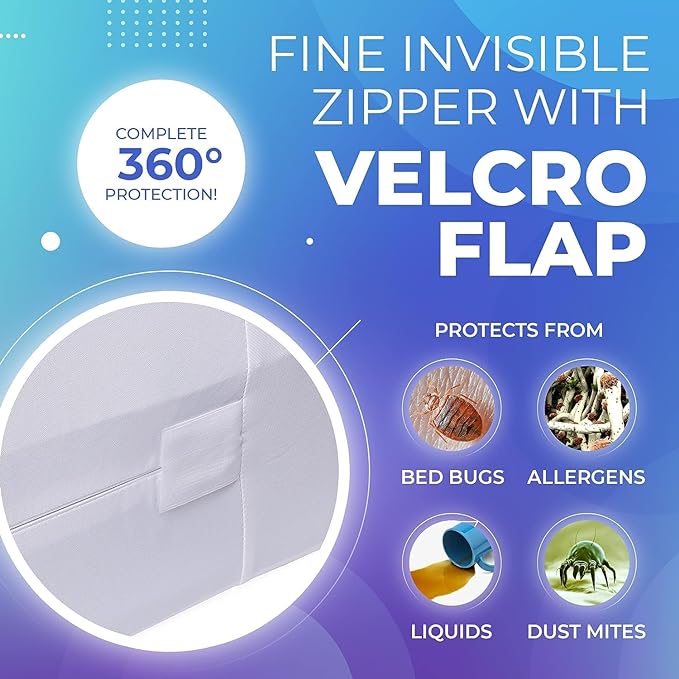 PlushDeluxe Full Size Premium Mattress Encasement - Zippered Waterproof, Bedbug Proof Design, 6-Sided Protection - Hypoallergenic Cotton Terry Fabric 12-15" Depth