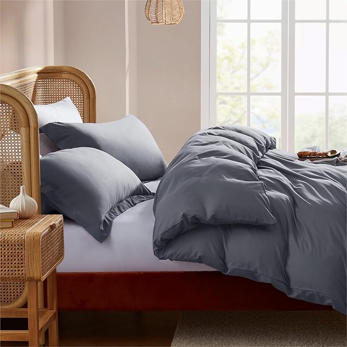 Nestl California King Duvet Cover Set with Comforter Insert - Dark Grey 4 Piece 104x98 Duvet Cover & 2 Pillow Shams with White Quilted Down Alternative Comforter, Ultra Soft, All Season