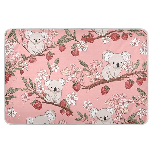 Waterproof Bed Pad Reusable Changing Pad Toddler Mattress Protector Large Pee Pad Baby Diaper Pad Soft Washable Liner Pink Koala Floral Strawberries Leaves