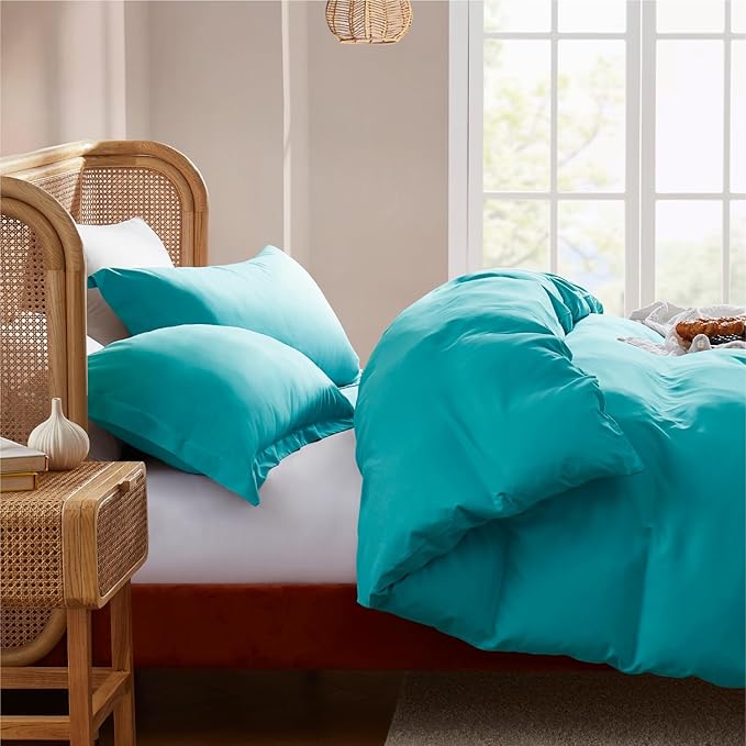 Nestl Twin Duvet Cover Set with Comforter Insert - Teal 3 Piece 68x90 Duvet Cover & 1 Pillow Sham with White Quilted Down Alternative Comforter, Ultra Soft, All Season