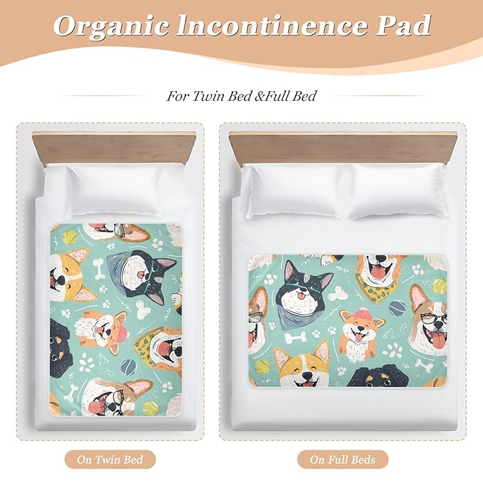 Waterproof Bed Pad Reusable Changing Pad Toddler Mattress Protector Large Pee Pad Baby Diaper Pad Soft Washable Liner Green Dog Ball