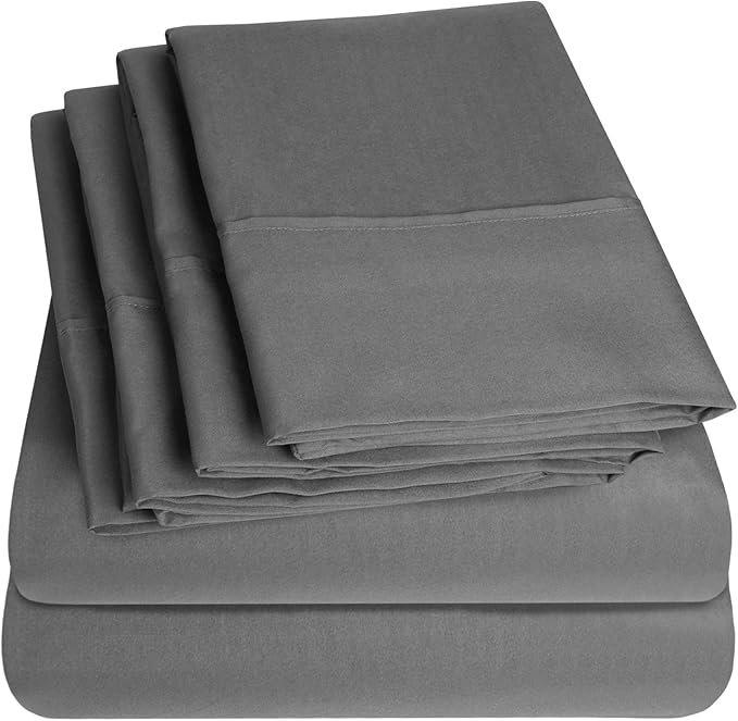 King Size Bed Sheets - 6 Piece 1500 Supreme Collection Fine Brushed Microfiber Deep Pocket King Sheet Set Bedding - 2 Extra Pillow Cases, Great Value, King, Gray