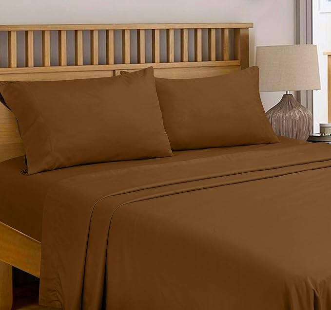 Royale Linens 300 Thread Count 100% Long Staple Combed Cotton Flat Sheet - Super Soft - Top Sheets - Queen Flat Sheet Sold Separately - Breathable, Cool & Crisp Percale Sheets Only (Queen, Chocolate)