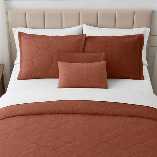 Hearth & Harbor King Quilt Set – All-Season Lightweight Bedspread & Coverlet with Pinsonic Weave - 7 Piece King Quilt Set with Pillow Shams, Mocha - King Ellipse