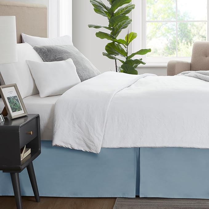 Nestl Stone Blue Full Bed Skirt - Full Size Bed Skirt 14 Inch Drop - Brushed Microfiber Bed Skirts - Hotel Quality Pleated Bed Skirt - Shrinkage & Fade Resistant