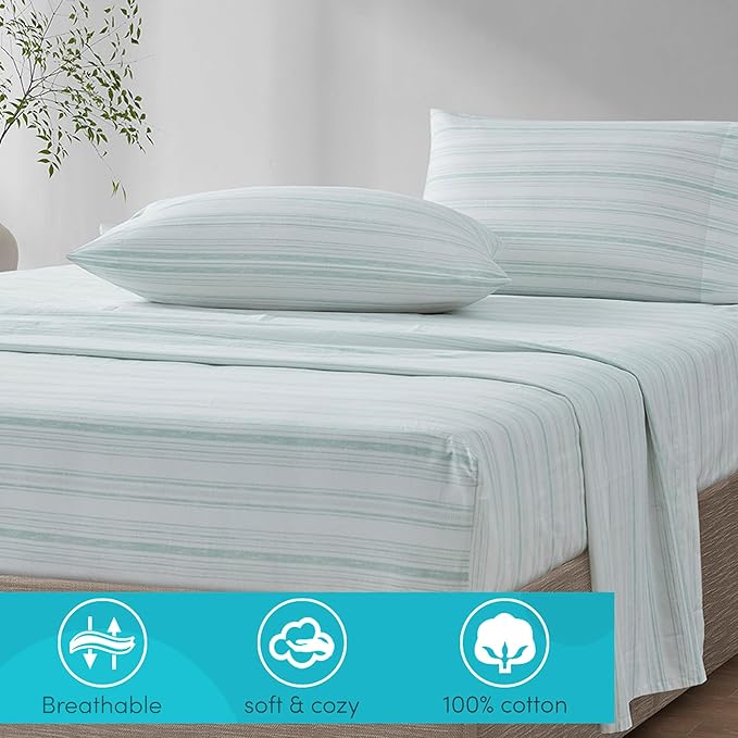Comfort Spaces 100% Cotton Sheet Set Breathable, Lightweight, Soft with 12" Elastic Pocket Fits up to 14" Mattress, All Season Cozy Bedding, Matching Pillow Case, Twin Good Vibes 3 Piece