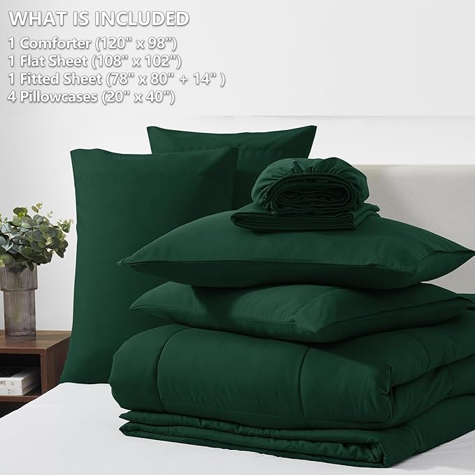 CozyLux Oversized King Comforter Sets Emerald Green, 7 Pieces Bed in a Bag, Ultra-Soft All Season Bedding Sets with Stitch Quilted Comforter, Flat Sheet, Fitted Sheet, Pillowcases, Emerald Green