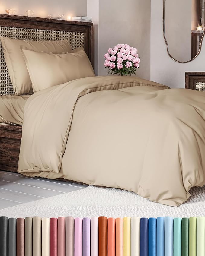 Duvet Cover Twin/Twin XL Size - Extra Soft Twin/Twin XL Size Duvet Cover - Lightweight & Breathable & Fade Free with Zipper Closures and Ties - 68" x 90" Inches - (Cream) Comforter Not Included