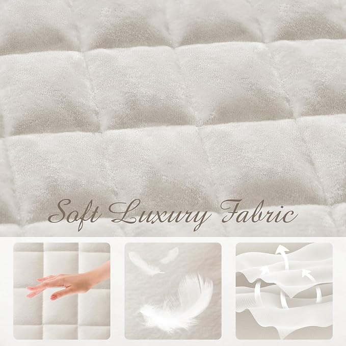 Luxury Velvet Quilt Set King Size, Comforter Set with Pillow Shams, Soft Lightweight Bedspread Coverlet Bedding Sets for All Seasons, Beige
