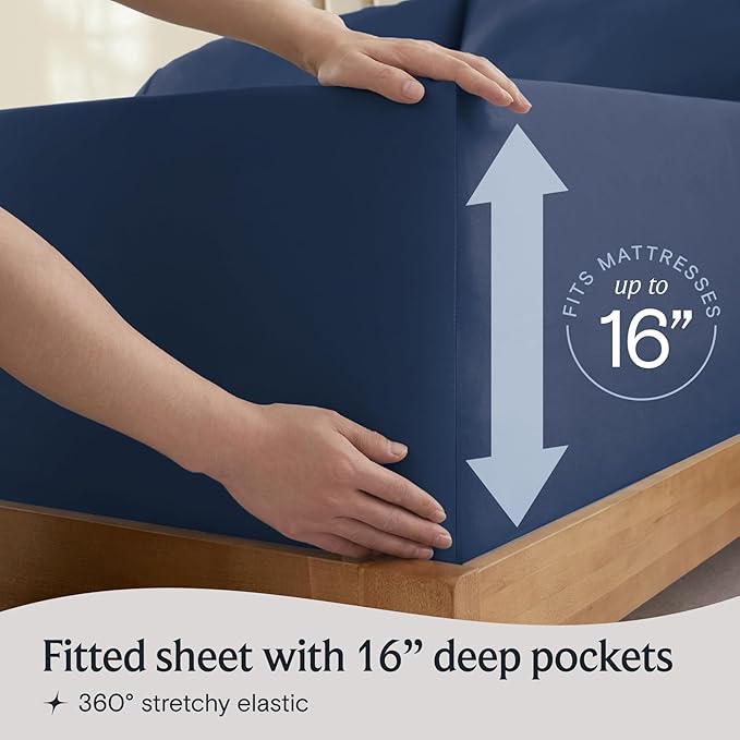 LuxClub 4 PC Full Sheet Set, Breathable Luxury Bed Sheets, Deep Pockets 18" Wrinkle Free Cooling Bed Sheets Machine Washable Hotel Bedding Silky Soft - Navy Full