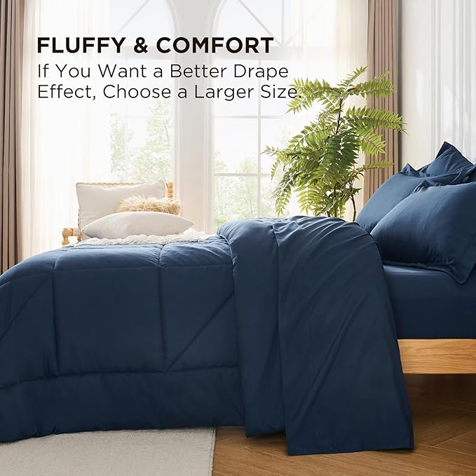 7 Pieces Queen Comforter Set - Utral Soft Microfiber Bedding Set, Thick Duvet Insert Bed in a Bag Without Rustling Noise for All Season, Navy (88"x88")