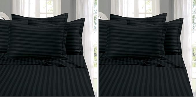 Elegant Comfort Softest and Coziest 4-Piece Sheet Set - 1500 Thread Count Egyptian Quality Luxurious Wrinkle Resistant 6-Piece Damask Stripe Bed Sheet Set, Twin XL, Black (Pack of 2)