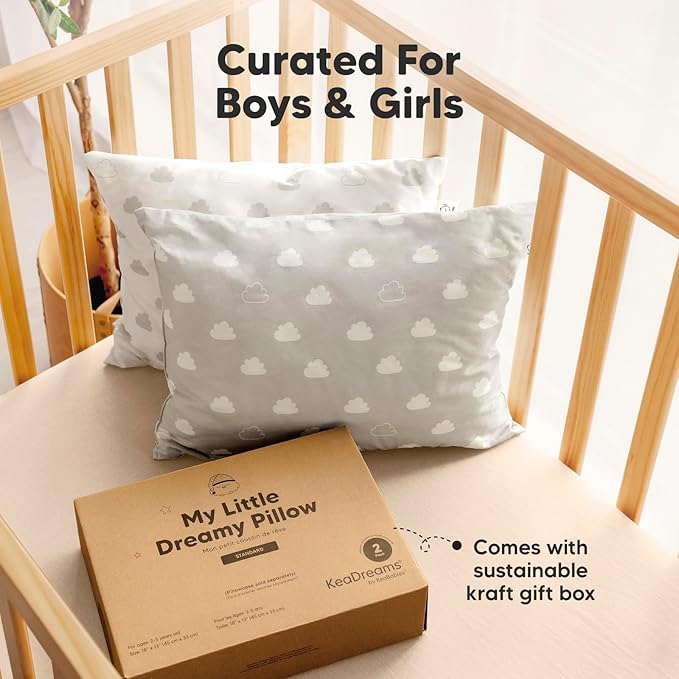 KeaBabies 2-Pack Toddler Pillows 2 Year Old to 5-13x18 Soft Organic Cotton Kids Pillow for Sleeping, Travel, School, Daycare, Nap, Toddler Bed, Machine Washable, Without Pillowcase (Cloud)