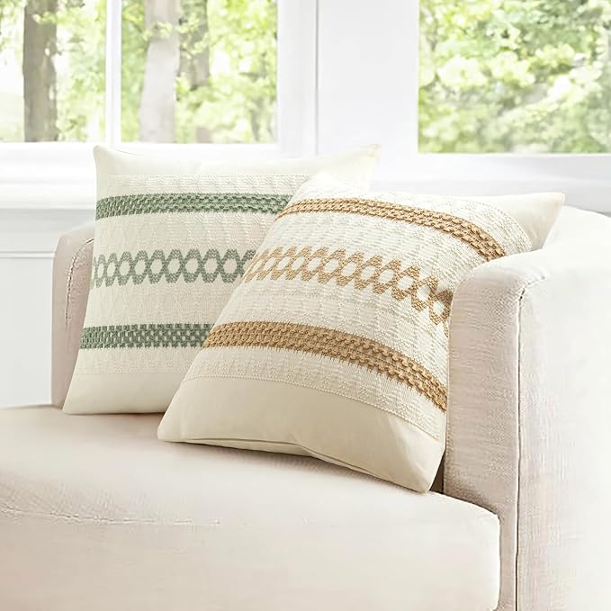 MIULEE Set of 2 Sage Green Boho Decorative Pillow Covers 26x26 Inch Farmhouse Rustic Couch Throw Pillows Modern Summer Cotton Cushion Covers Retro Cute Macrame Woven Spring Decor for Bed Sofa Chair