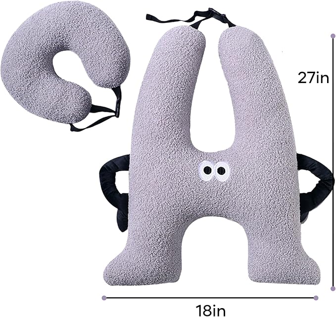 Car Pillow for Kids,H-Shaped Adjustable Travel Neck Pillow for Sleeping,Soft Plush Support for Head & Neck, Long Road Trip Essentials for Boys Girls(Grey)