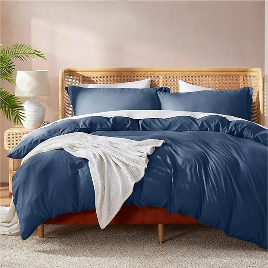 Nestl King Duvet Cover Set with Comforter Insert - Navy Blue 4 Piece 104x90 Duvet Cover & 2 Pillow Shams with White Quilted Down Alternative Comforter, Ultra Soft, All Season