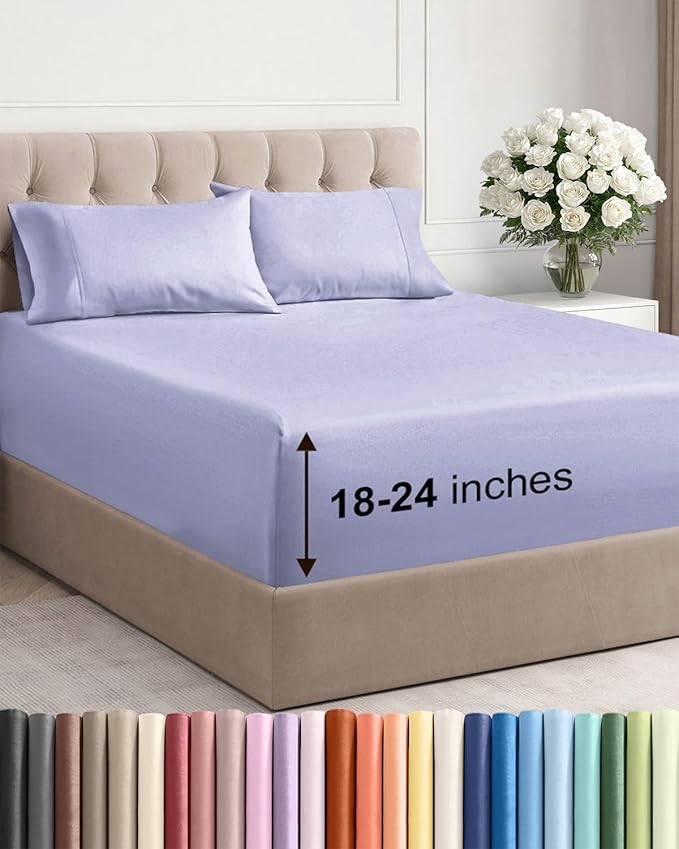 Extra Deep Twin XL Sheet Set - 4 Piece Breathable and Cooling Sheets - Hotel Luxury Bedding for Women, Men, Kids & Teens - Easy Secure Fit - Soft, Wrinkle Free & Comfy - Extra Deep Pockets - Lavender