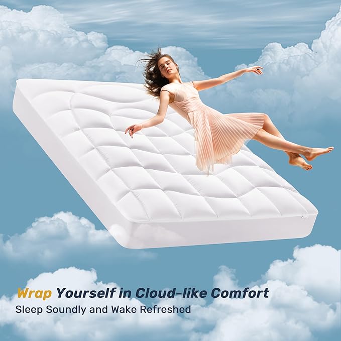 Unikome King Mattress Pad Waterproof, Ergonomic Quilted Mattress Topper for Back Pain Relief – Breathable Bed Cover with Deep Pocket (Fits 8-21 Inches), Noiseless & Machine Washable (White, 78x80)