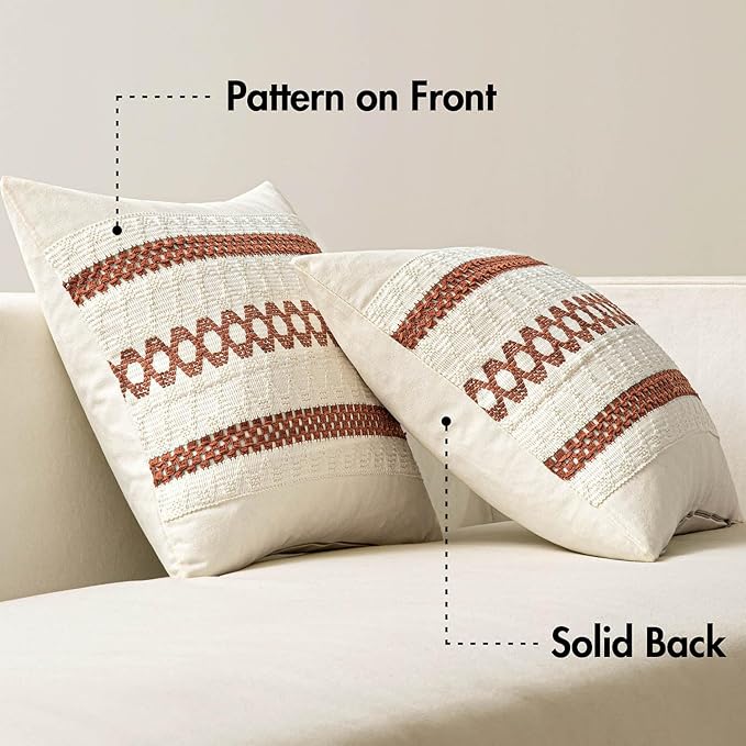 MIULEE Set of 2 Rust Decorative Lumbar Pillow Covers 12x20 Inch Farmhouse Rustic Boho Couch Throw Pillows Modern Cotton Cushion Covers Retro Cute Macrame Woven Home Decor for Bed Sofa Chair