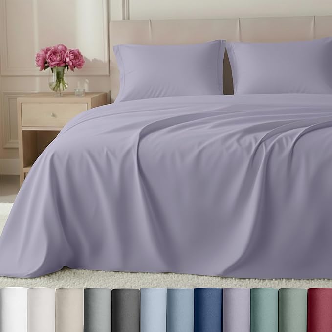 California Design Den 100% Cotton Sateen Split King Sheet Set - Luxury 800 Thread Count Bedding Set with Deep Pockets - Lavender