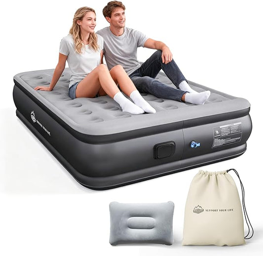Queen Air Mattress with Built in Pump, 18" Upgraded One-Touch Inflatable Airbed for Home, Camping Guests, Portable Blow Up Mattress, 770lbs Capacity