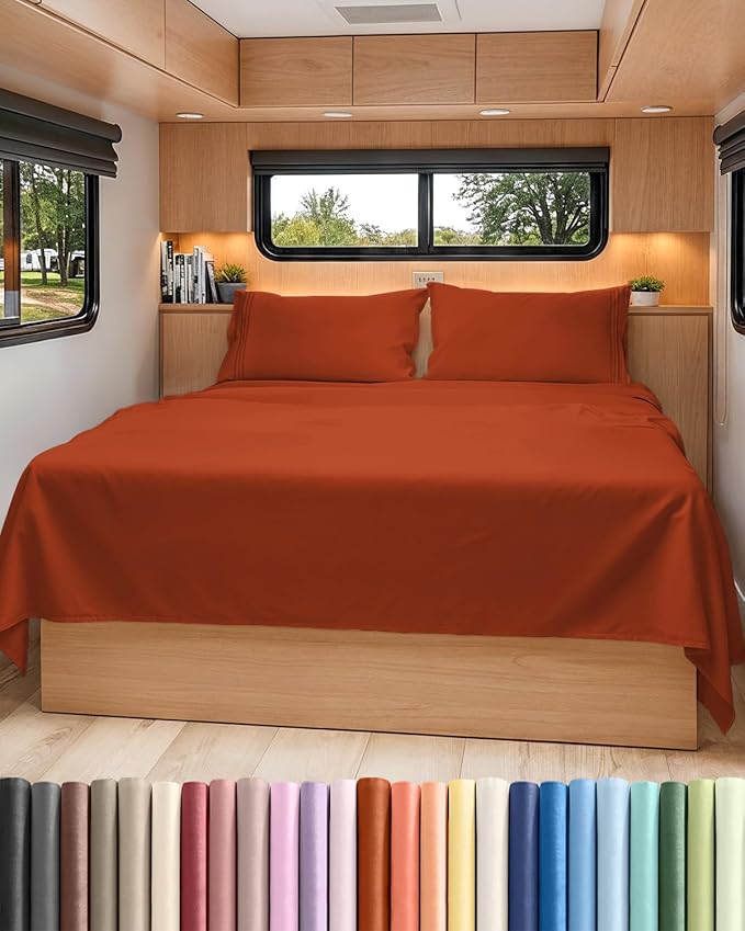 Short Queen Size 4 Piece Sheet Set - RV Short Queen, Soft, Breathable & Cooling Bed Sheets Set w/ Deep Pockets - Hotel Luxury Bedding for Women, Men, Kids, Teens, Boys & Girls - Oeko-Tex - Terracotta