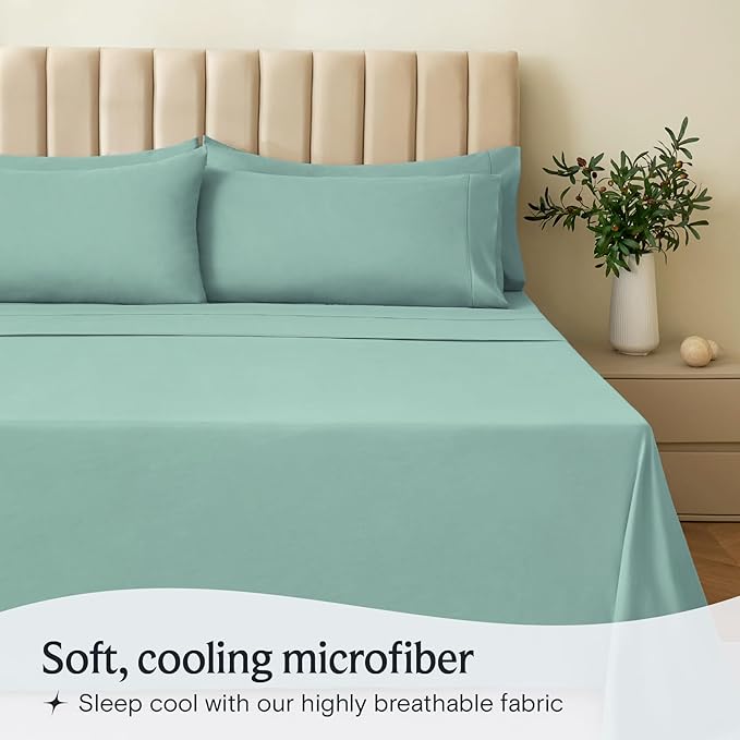 LuxClub 4 PC California King Sheet Set, Breathable Luxury Bed Sheets, Deep Pockets 18" Wrinkle Free Cooling Sheets Machine Washable Hotel Bedding Silky Soft - Light Teal Cal King