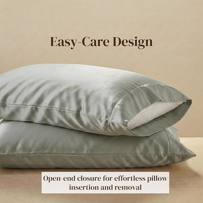 Beckham Hotel Collection 100% Cotton Pillow Cases King Size Set of 2, 500TC, Luxury Sateen Pillowcases, Open End, Breathable, Moisture-Wicking, Aqua Gray