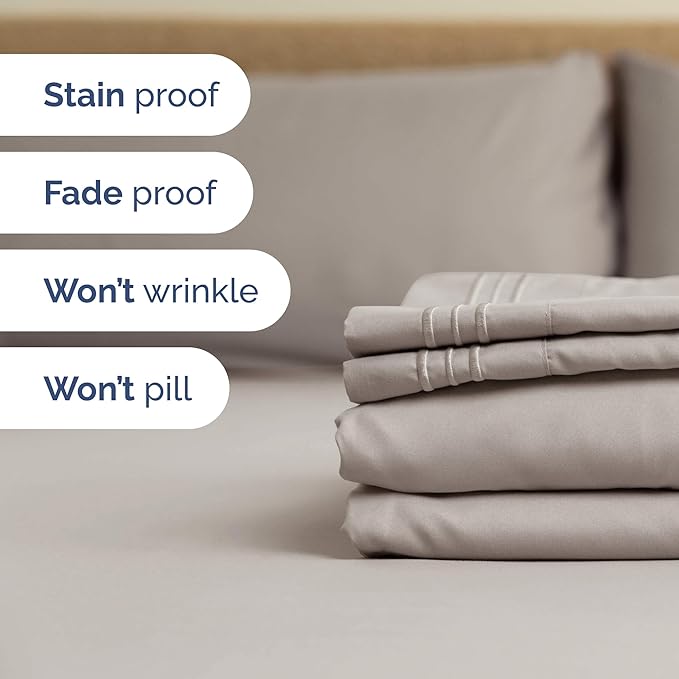Full XL Size 4 Piece Sheet Set - Comfy Breathable & Cooling Bed Sheets Set - Hotel Luxury Bedding for Women, Men, Kids, Teens, Boys & Girls - Deep Pockets, Soft, Wrinkle Free - Oeko-Tex - Light Grey
