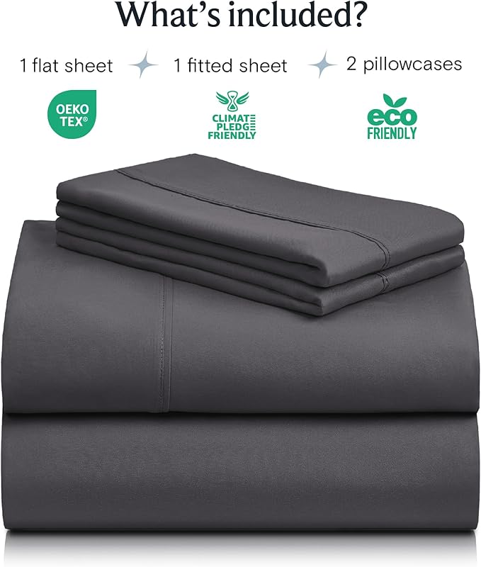 LuxClub 4 PC California King Size Sheet Set Sheets Deep Pockets 18" Wrinkle Free Cooling Sheets Machine Washable Hotel Bedding Silky Soft - Dark Grey California King