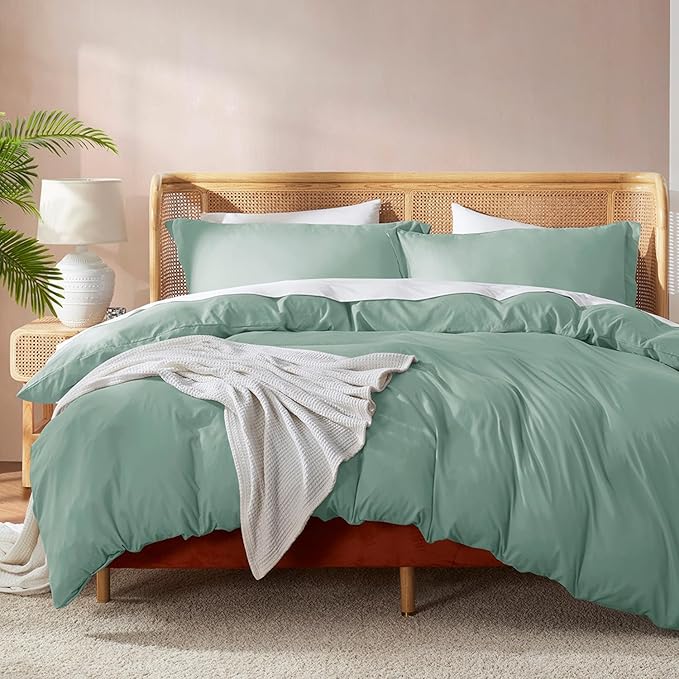Nestl Full Duvet Cover Set with Comforter Insert - Sage Green 4 Piece 80x90 Duvet Cover & 2 Pillow Shams with White Quilted Down Alternative Comforter, Ultra Soft, All Season