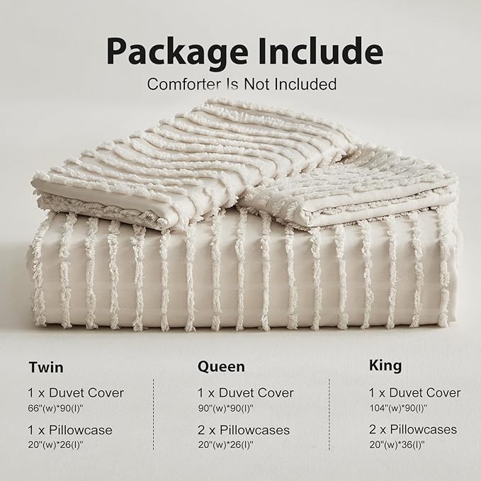 WARMDERN Boho Duvet Cover Set Queen Size,Khaki Striped Duvet Cover Microfiber Bedding Set,3PCS Ultra Soft Breathable Lightweight Tuft Texture Pattern Duvet Covers with Zipper Closure(Khaki,Queen)